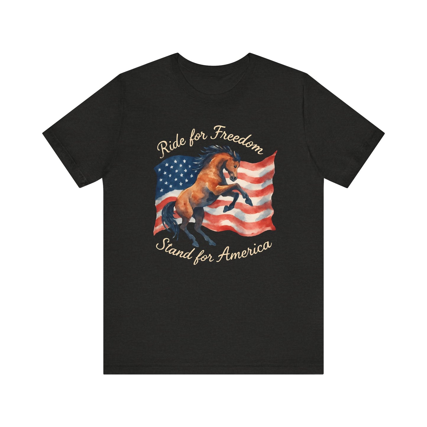 Patriotic Horse Tee, Unisex Jersey Short Sleeve Tee, Freedom Shirt, American Pride Apparel, Gift for Veterans, 4th of July Outfit