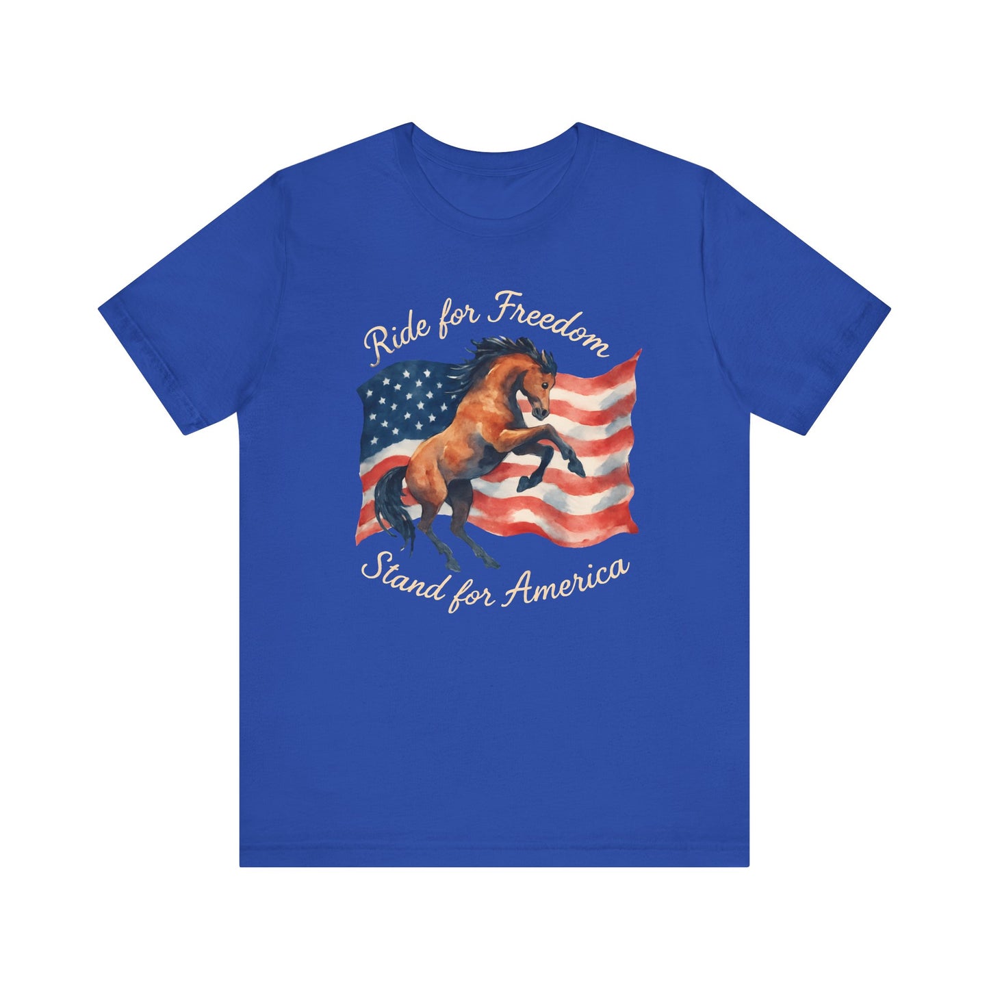 Patriotic Horse Tee, Unisex Jersey Short Sleeve Tee, Freedom Shirt, American Pride Apparel, Gift for Veterans, 4th of July Outfit