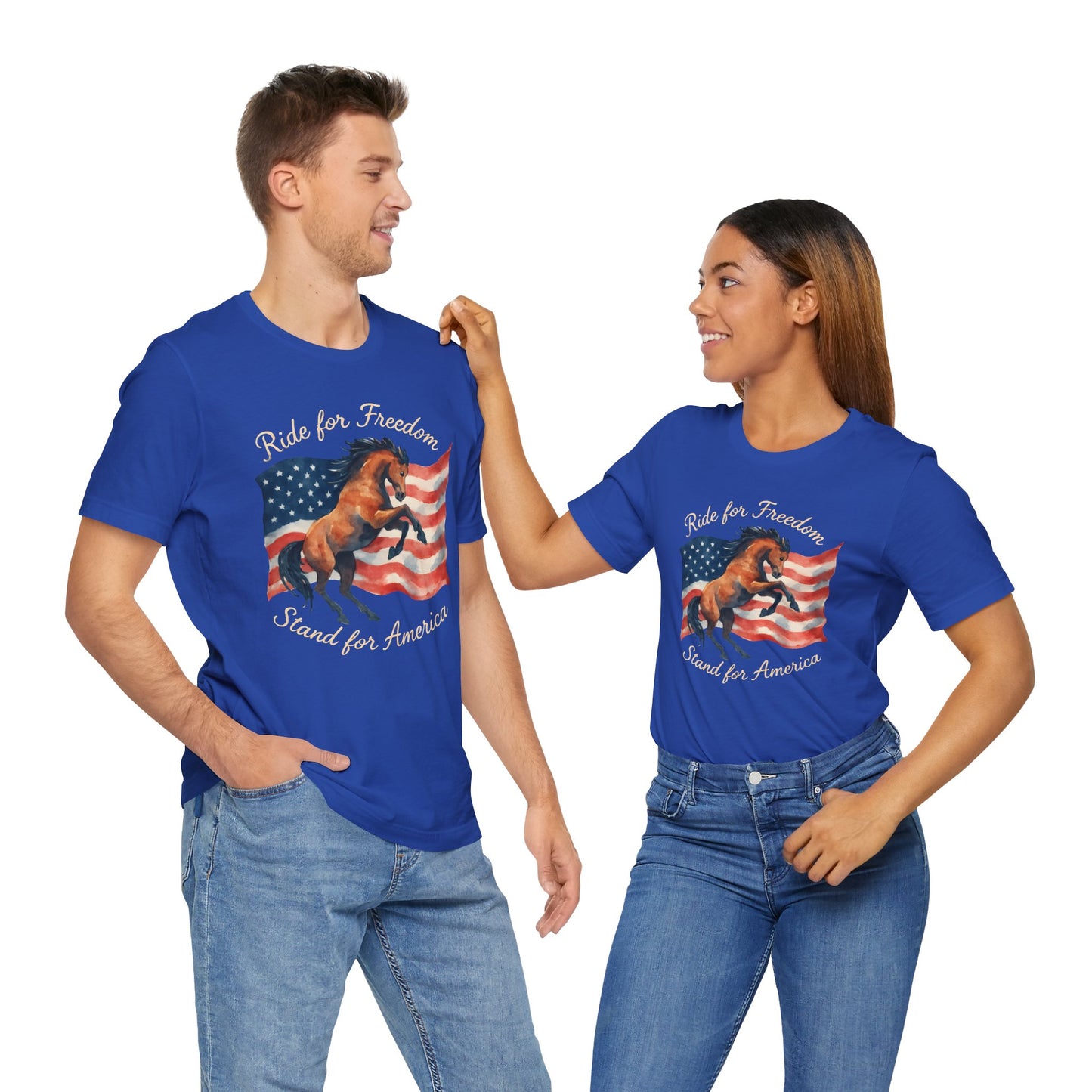Patriotic Horse Tee, Unisex Jersey Short Sleeve Tee, Freedom Shirt, American Pride Apparel, Gift for Veterans, 4th of July Outfit