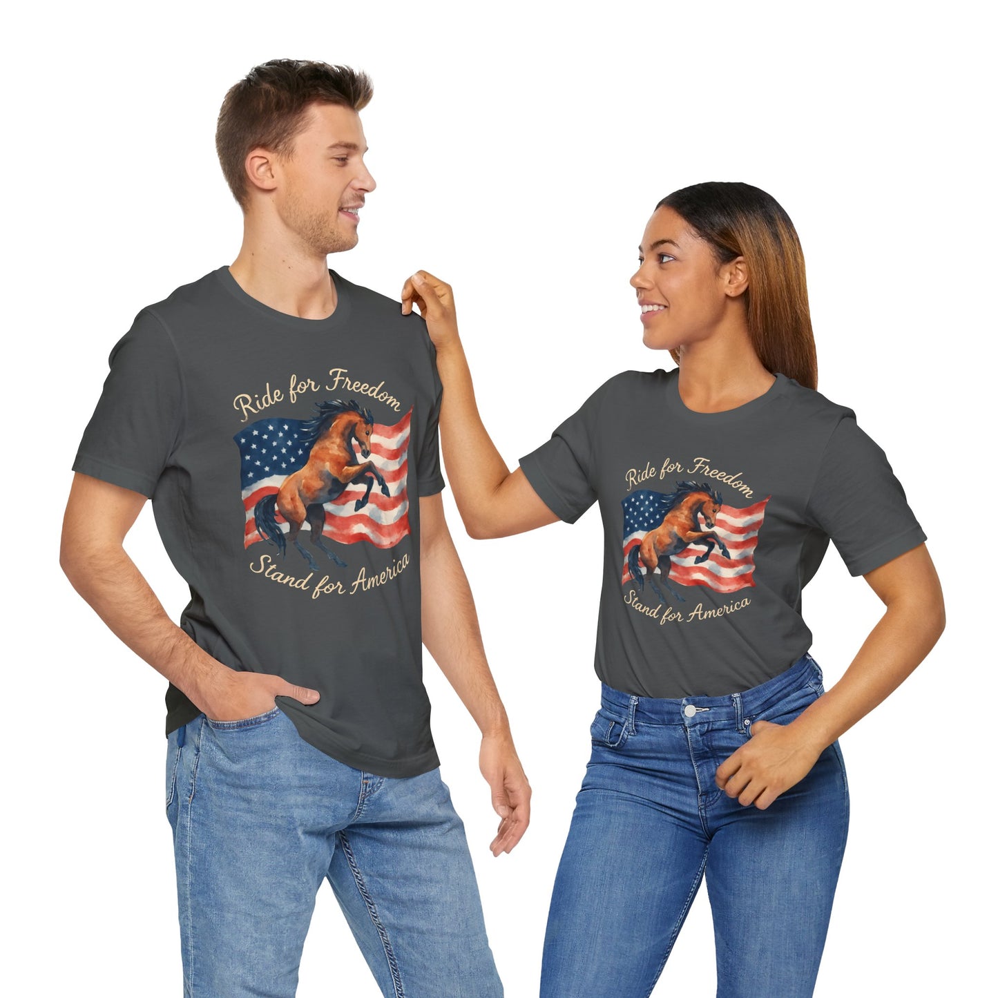 Patriotic Horse Tee, Unisex Jersey Short Sleeve Tee, Freedom Shirt, American Pride Apparel, Gift for Veterans, 4th of July Outfit