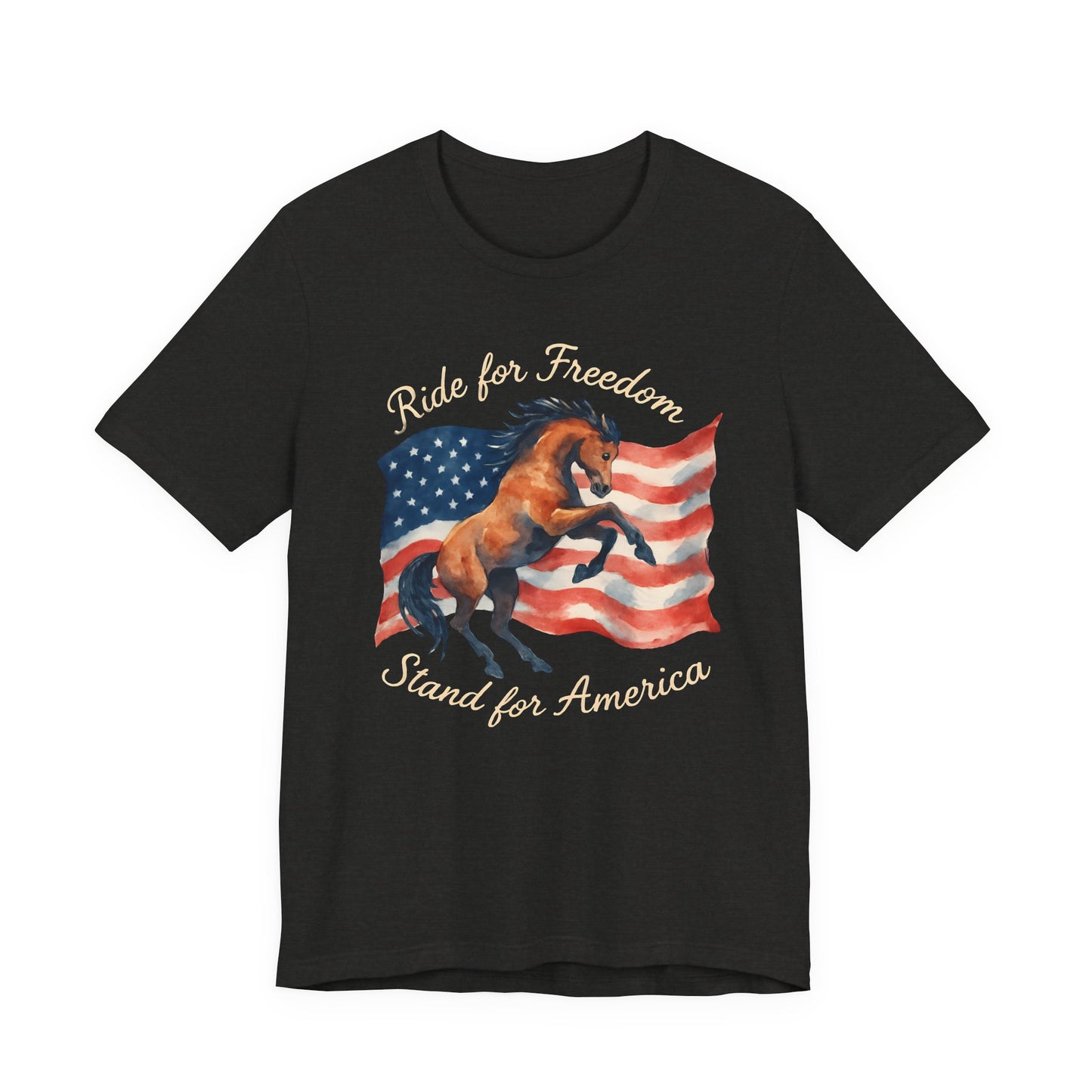 Patriotic Horse Tee, Unisex Jersey Short Sleeve Tee, Freedom Shirt, American Pride Apparel, Gift for Veterans, 4th of July Outfit