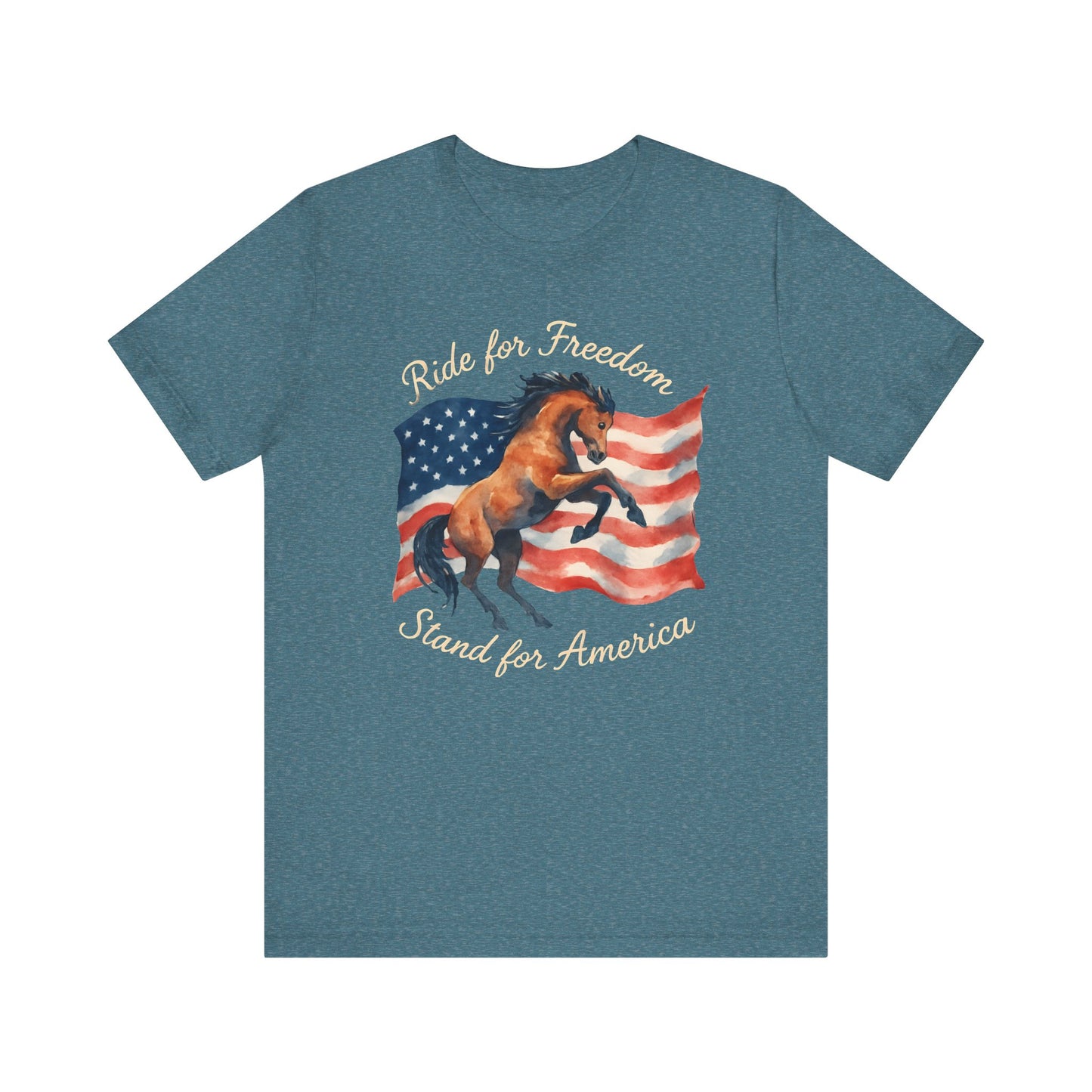 Patriotic Horse Tee, Unisex Jersey Short Sleeve Tee, Freedom Shirt, American Pride Apparel, Gift for Veterans, 4th of July Outfit