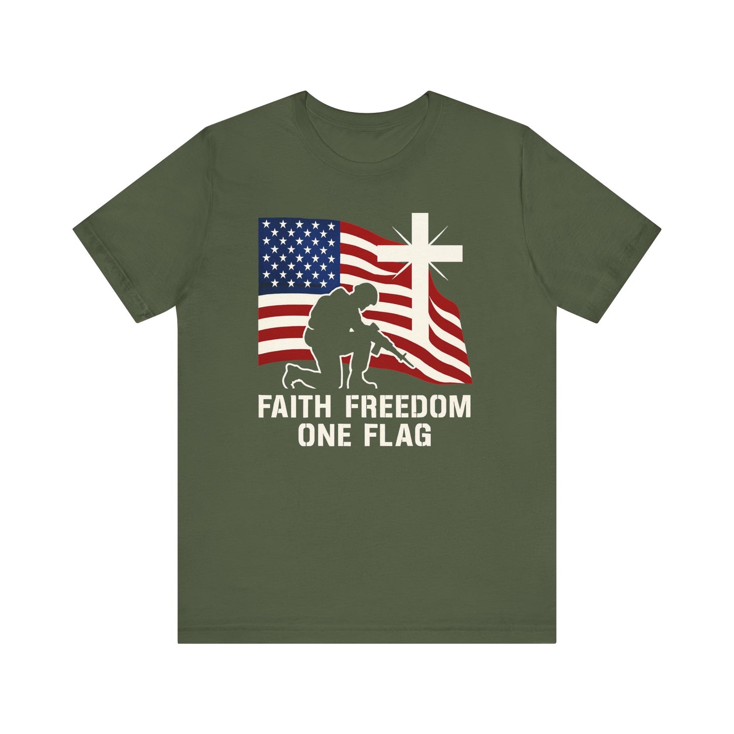 Faith, Freedom & One Flag Tee - Unisex Jersey Short Sleeve T-Shirt, Fourth of July Gift, Family Reunion Apparel, Casual Summer Shirt, American Pride