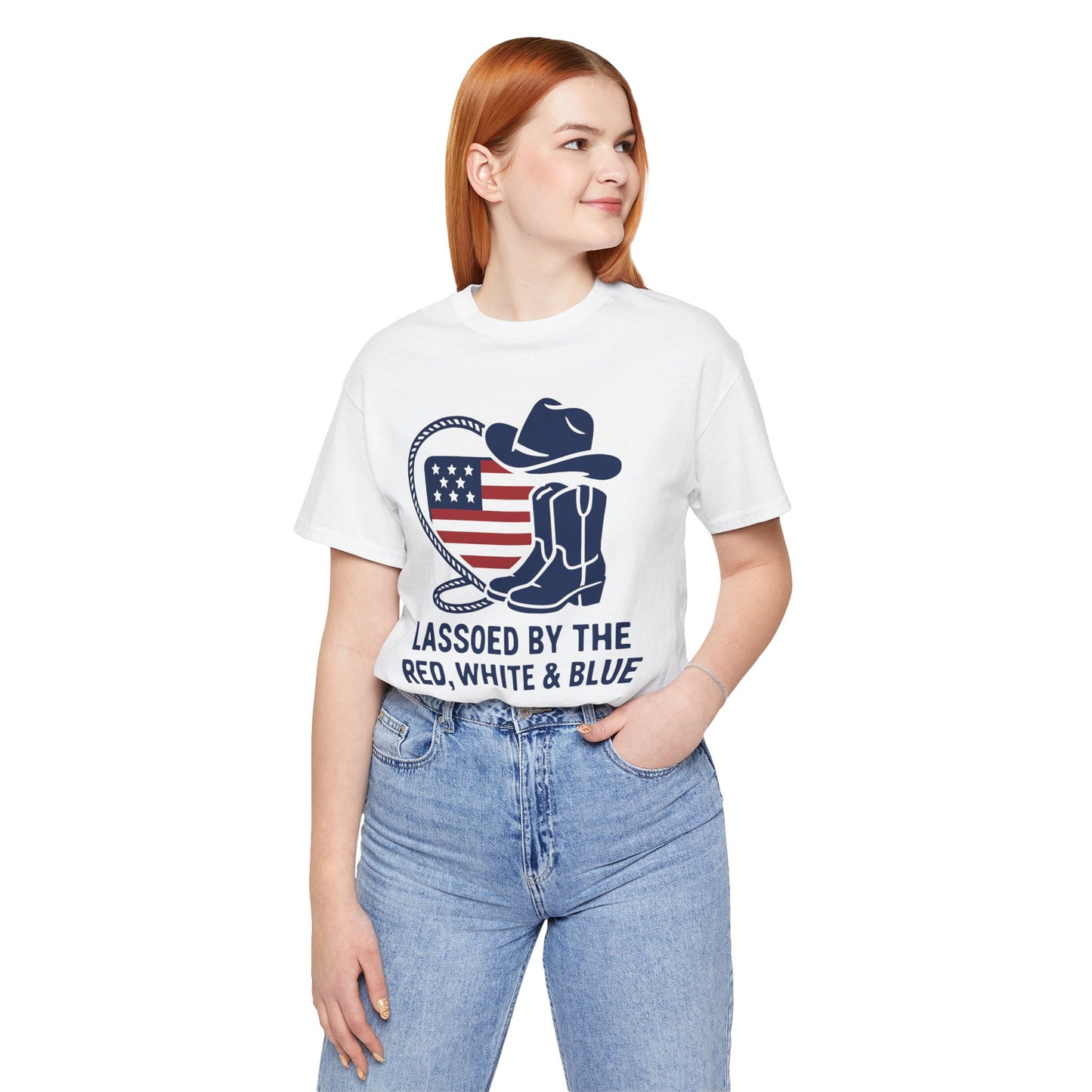 Patriotic Cowboy Tee - Lassoed by the Red, White & Blue