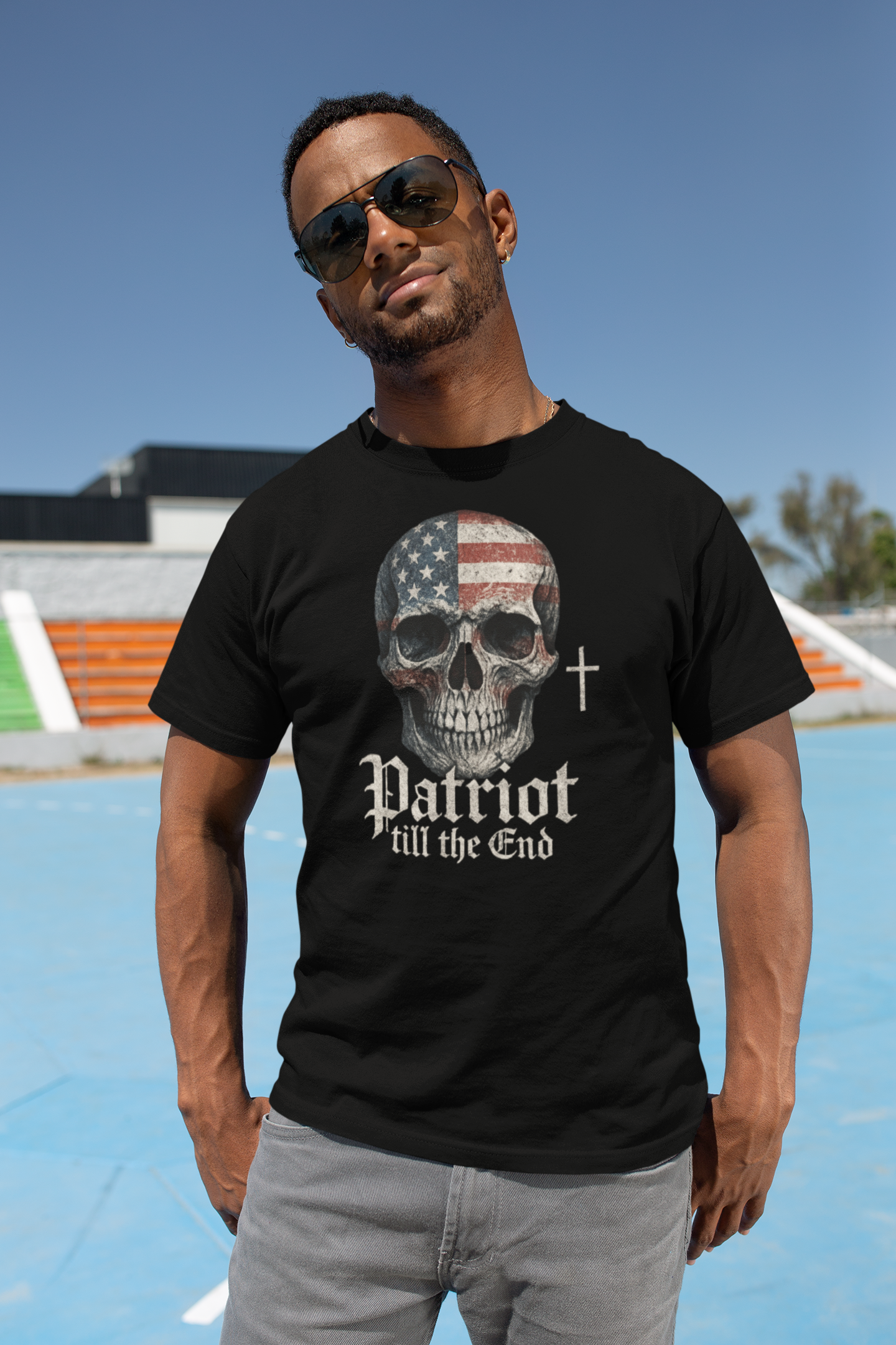 Grunge patriotic skeleton tee