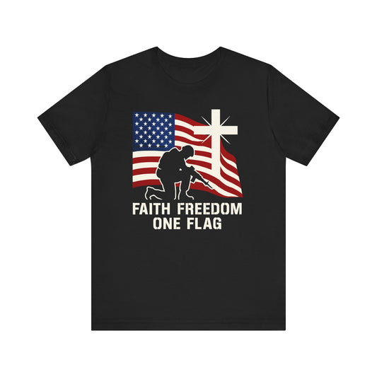 Faith, Freedom & One Flag Tee - Unisex Jersey Short Sleeve T-Shirt, Fourth of July Gift, Family Reunion Apparel, Casual Summer Shirt, American Pride