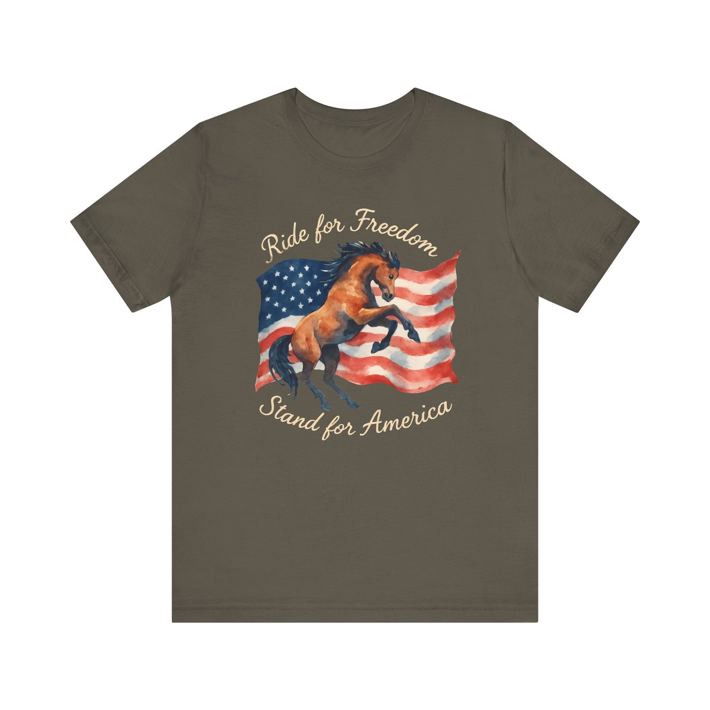 Patriotic Horse Tee, Unisex Jersey Short Sleeve Tee, Freedom Shirt, American Pride Apparel, Gift for Veterans, 4th of July Outfit