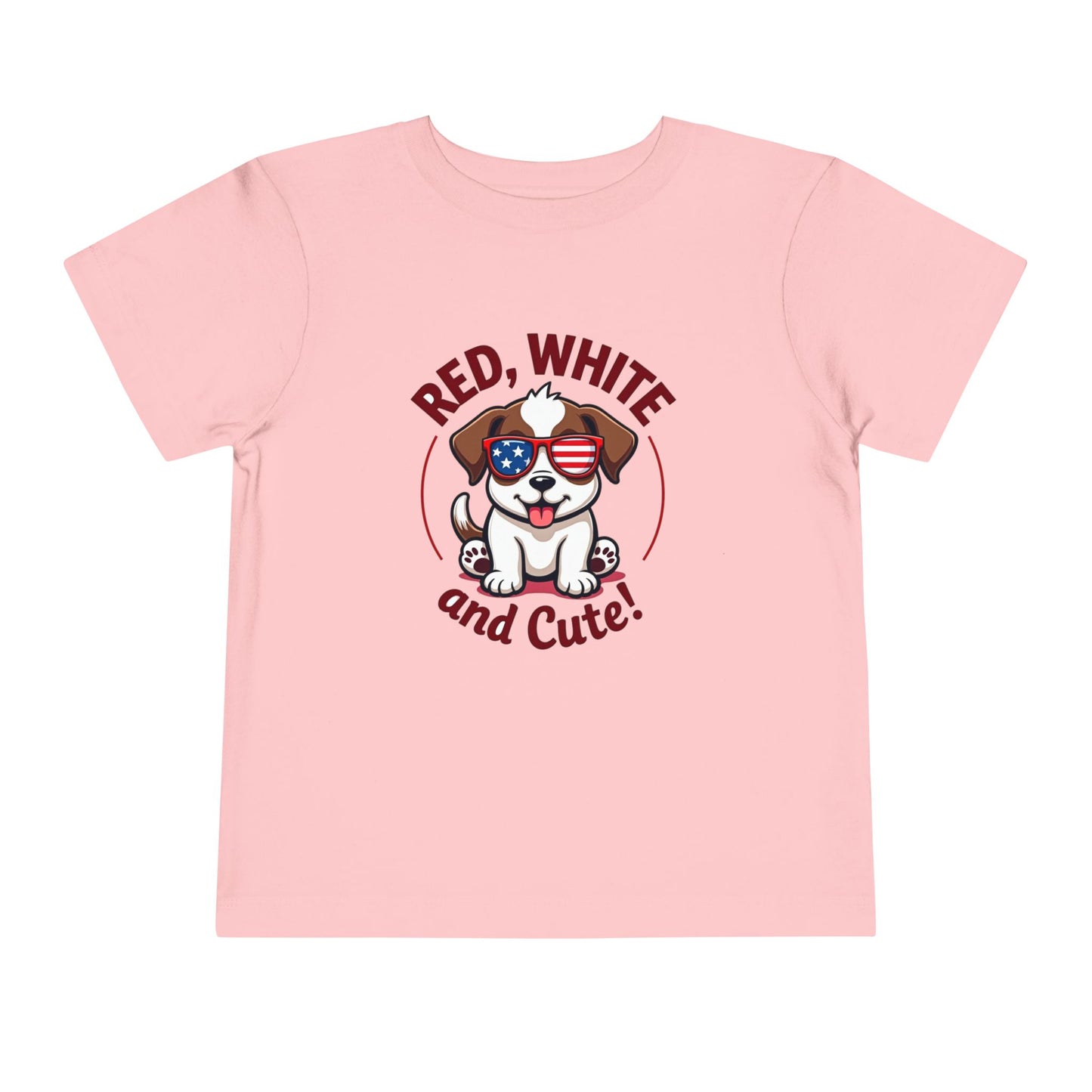 Red, White and Cute Dog Graphic Shirt Toddler Short Sleeve Tee