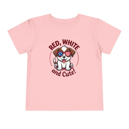 Red, White and Cute Dog Graphic Shirt Toddler Short Sleeve Tee