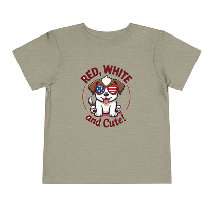 Red, White and Cute Dog Graphic Shirt Toddler Short Sleeve Tee