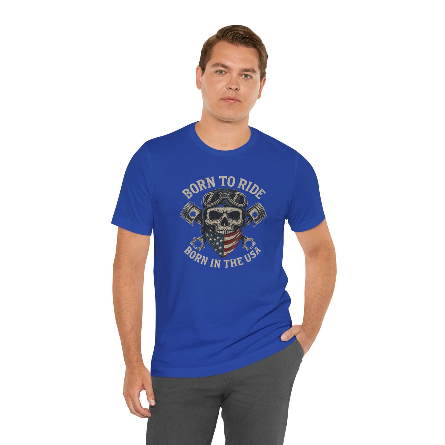 USA Born to Ride Skull Tee, Motorcycle T-Shirt