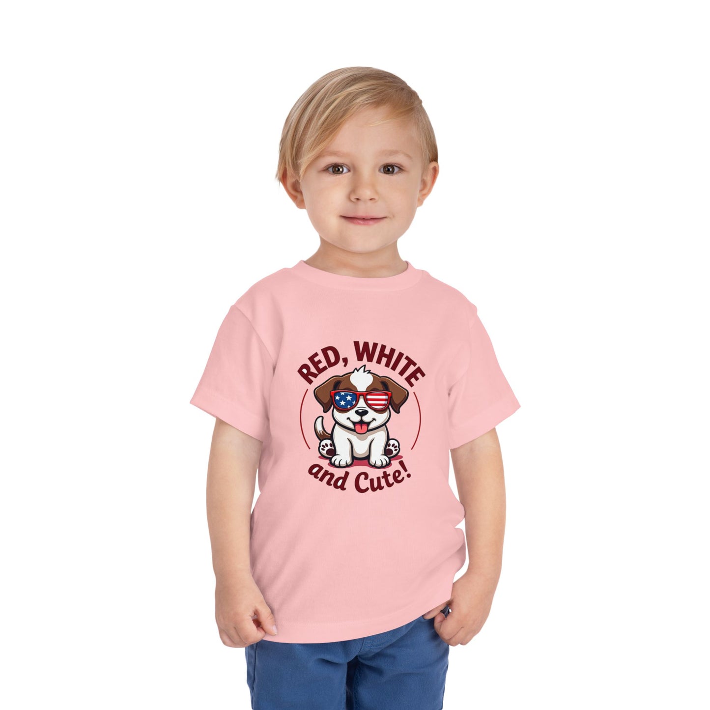 Red, White and Cute Dog Graphic Shirt Toddler Short Sleeve Tee