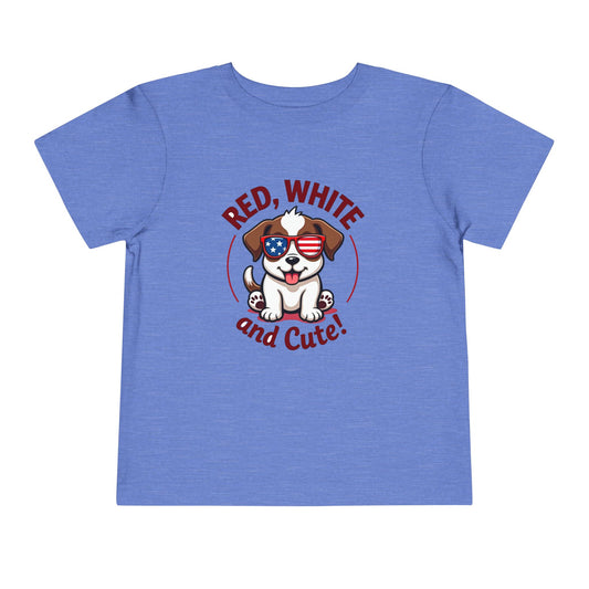 Red, White and Cute Dog Graphic Shirt Toddler Short Sleeve Tee