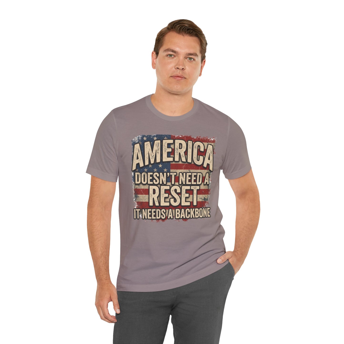 America Doesn't Need a Reset Tee – Patriotic Vintage Flag Graphic T-Shirt