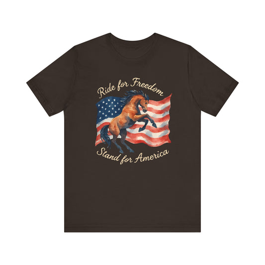 Patriotic Horse Tee, Unisex Jersey Short Sleeve Tee, Freedom Shirt, American Pride Apparel, Gift for Veterans, 4th of July Outfit
