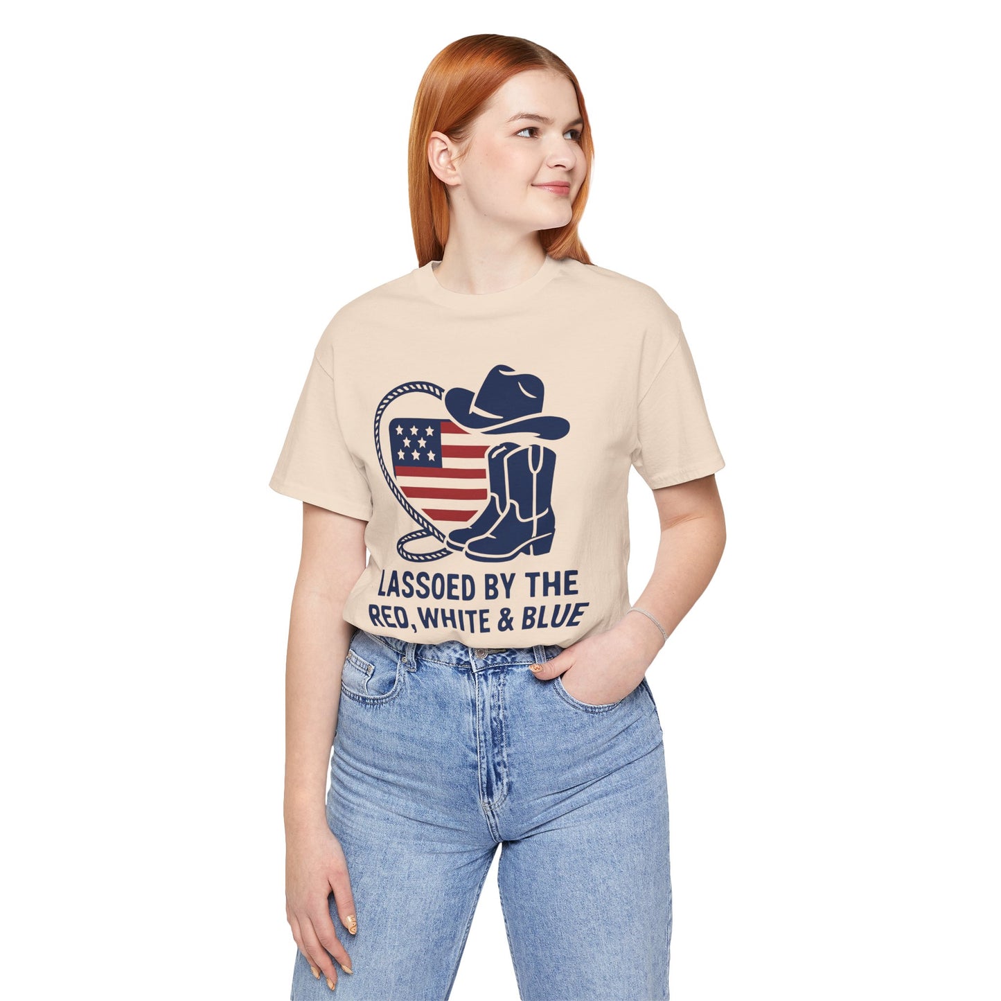 Patriotic Cowboy Tee - Lassoed by the Red, White & Blue