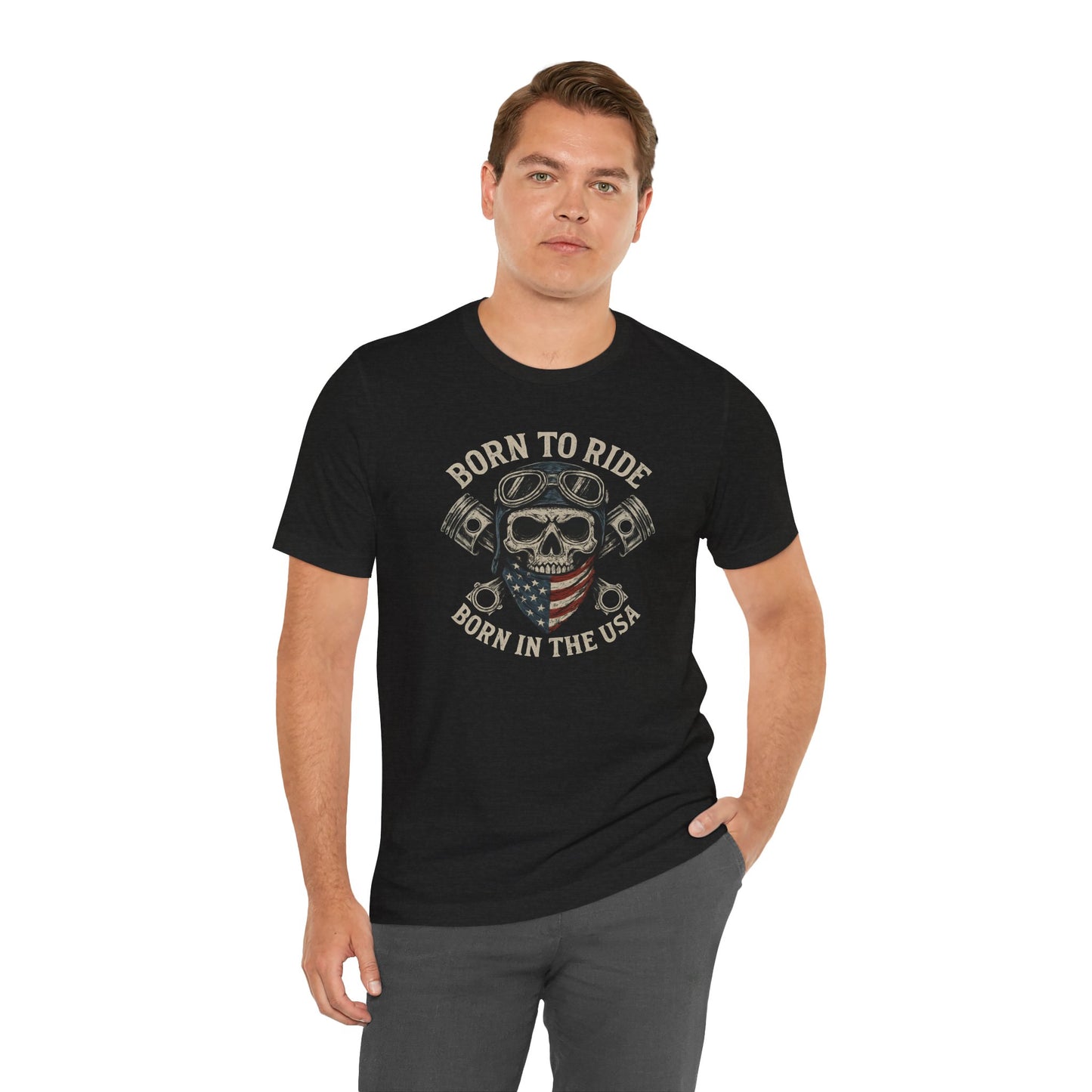 USA Born to Ride Skull Tee, Motorcycle T-Shirt