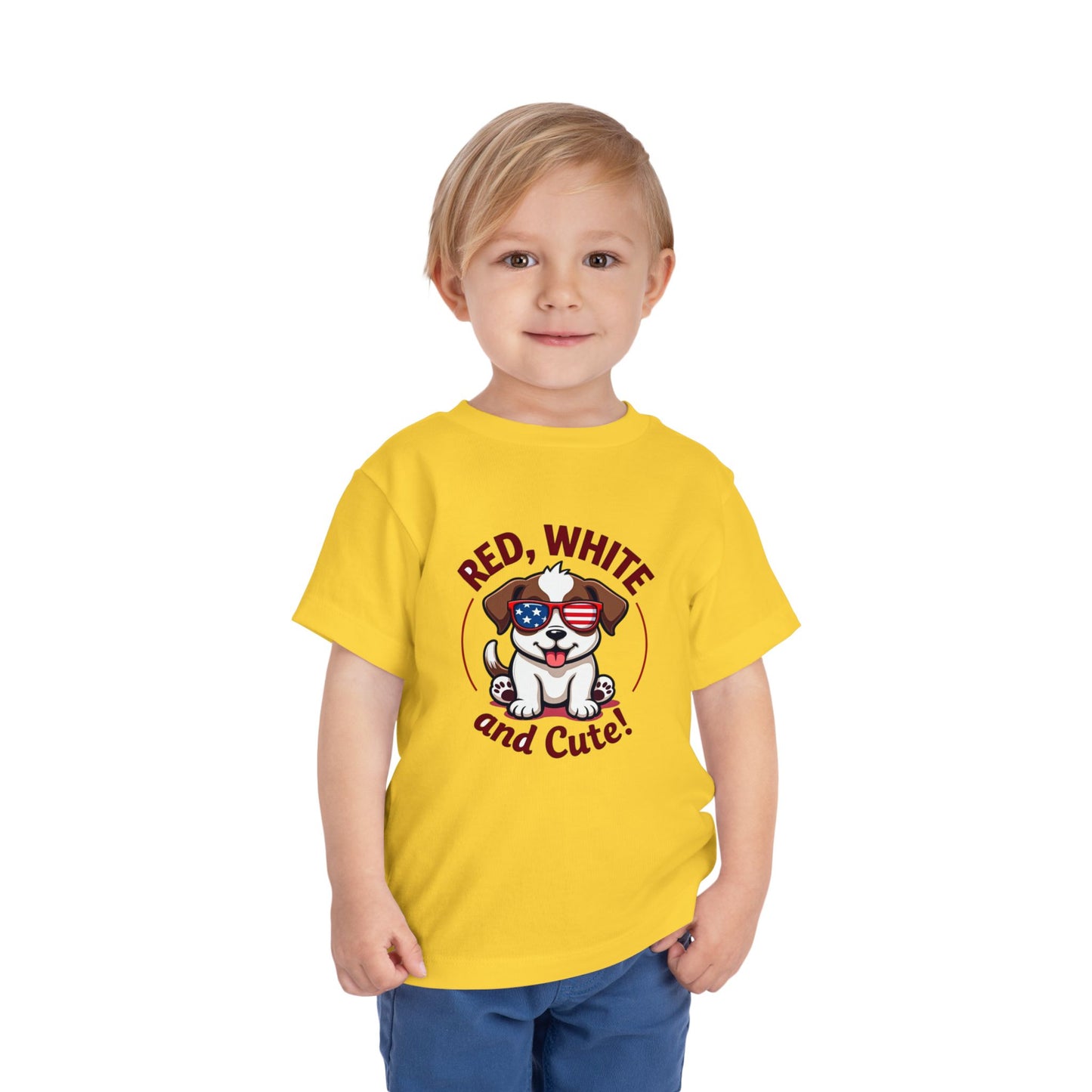 Red, White and Cute Dog Graphic Shirt Toddler Short Sleeve Tee