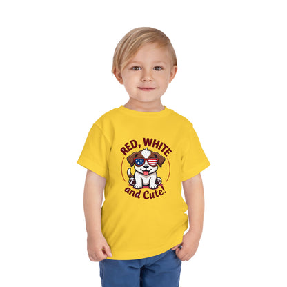 Red, White and Cute Dog Graphic Shirt Toddler Short Sleeve Tee
