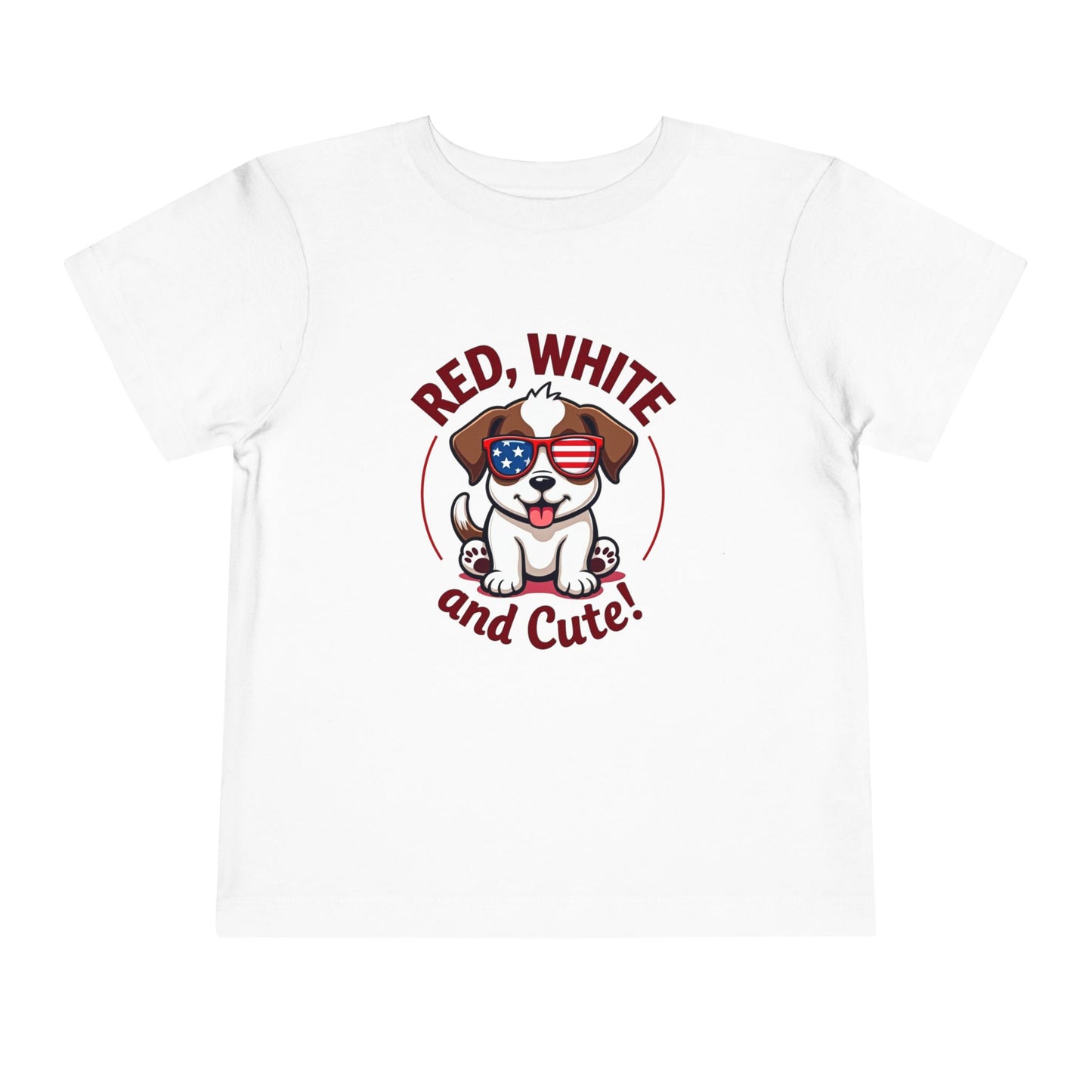 Red, White and Cute Dog Graphic Shirt Toddler Short Sleeve Tee
