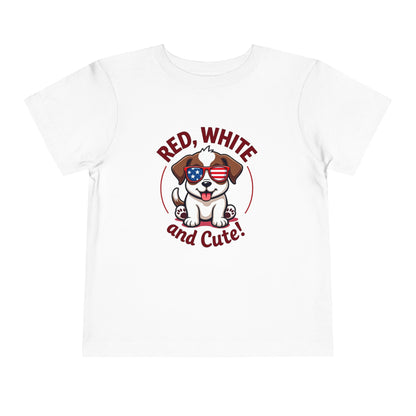 Red, White and Cute Dog Graphic Shirt Toddler Short Sleeve Tee