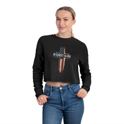 Patriotically into Christ Design Cropped Sweatshirt