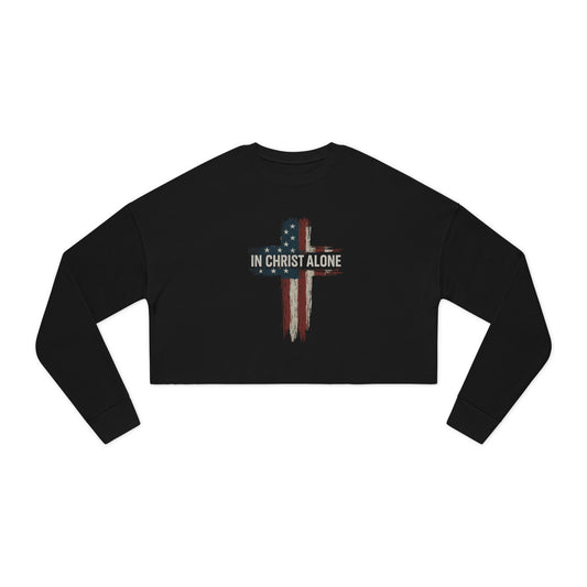 Patriotically into Christ Design Cropped Sweatshirt