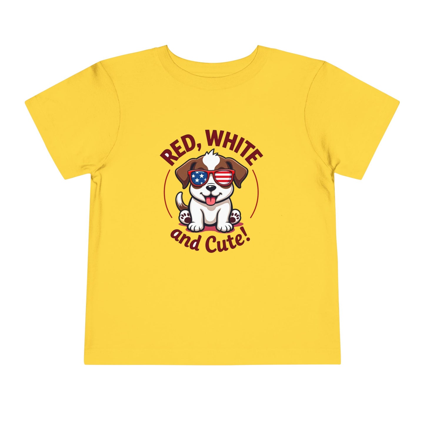 Red, White and Cute Dog Graphic Shirt Toddler Short Sleeve Tee