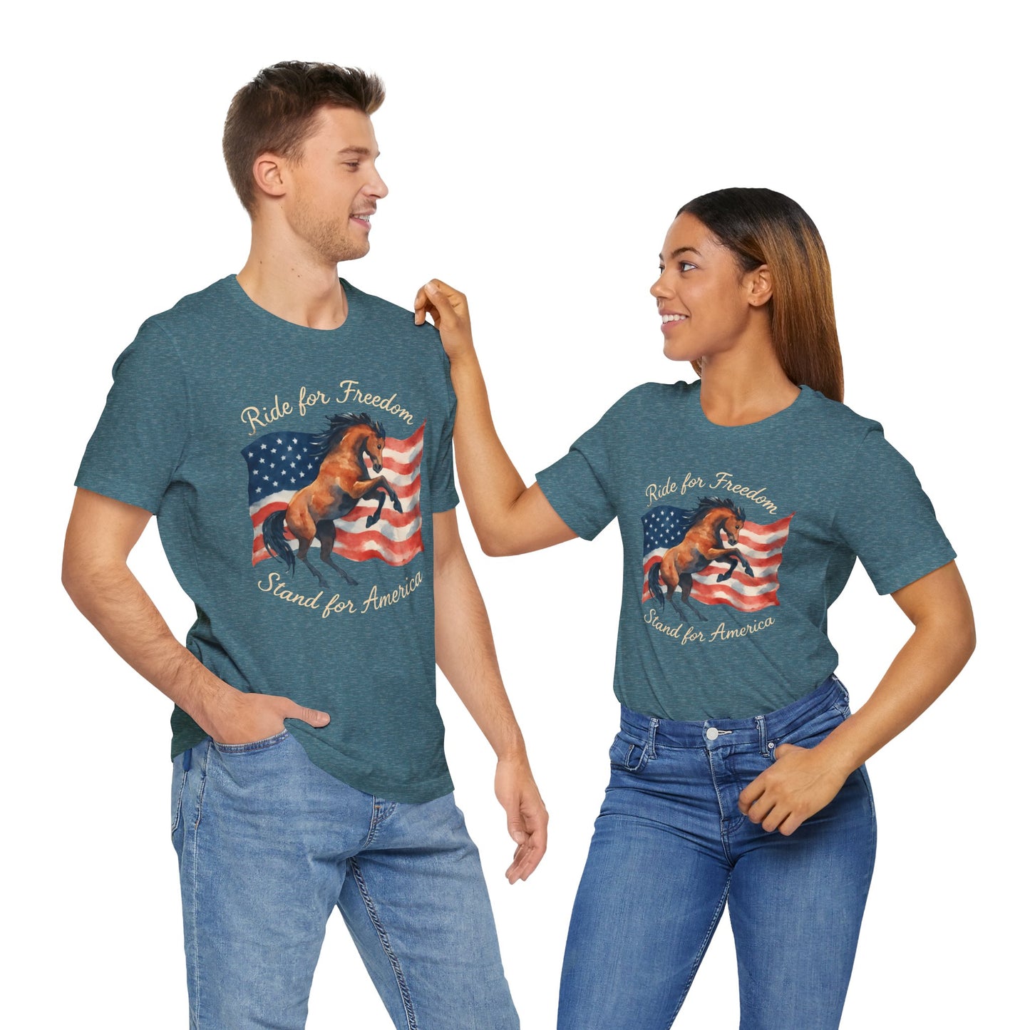 Patriotic Horse Tee, Unisex Jersey Short Sleeve Tee, Freedom Shirt, American Pride Apparel, Gift for Veterans, 4th of July Outfit