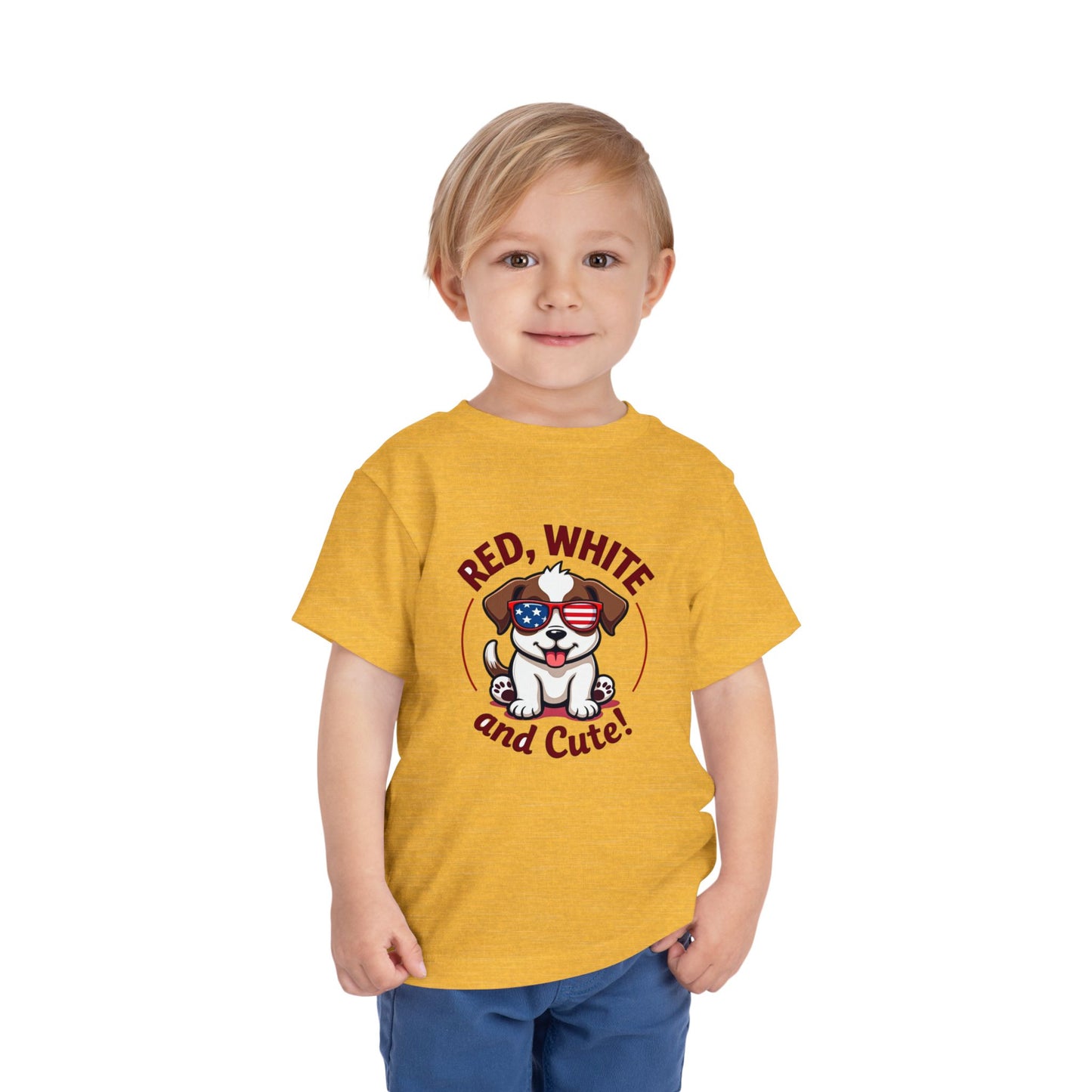 Red, White and Cute Dog Graphic Shirt Toddler Short Sleeve Tee