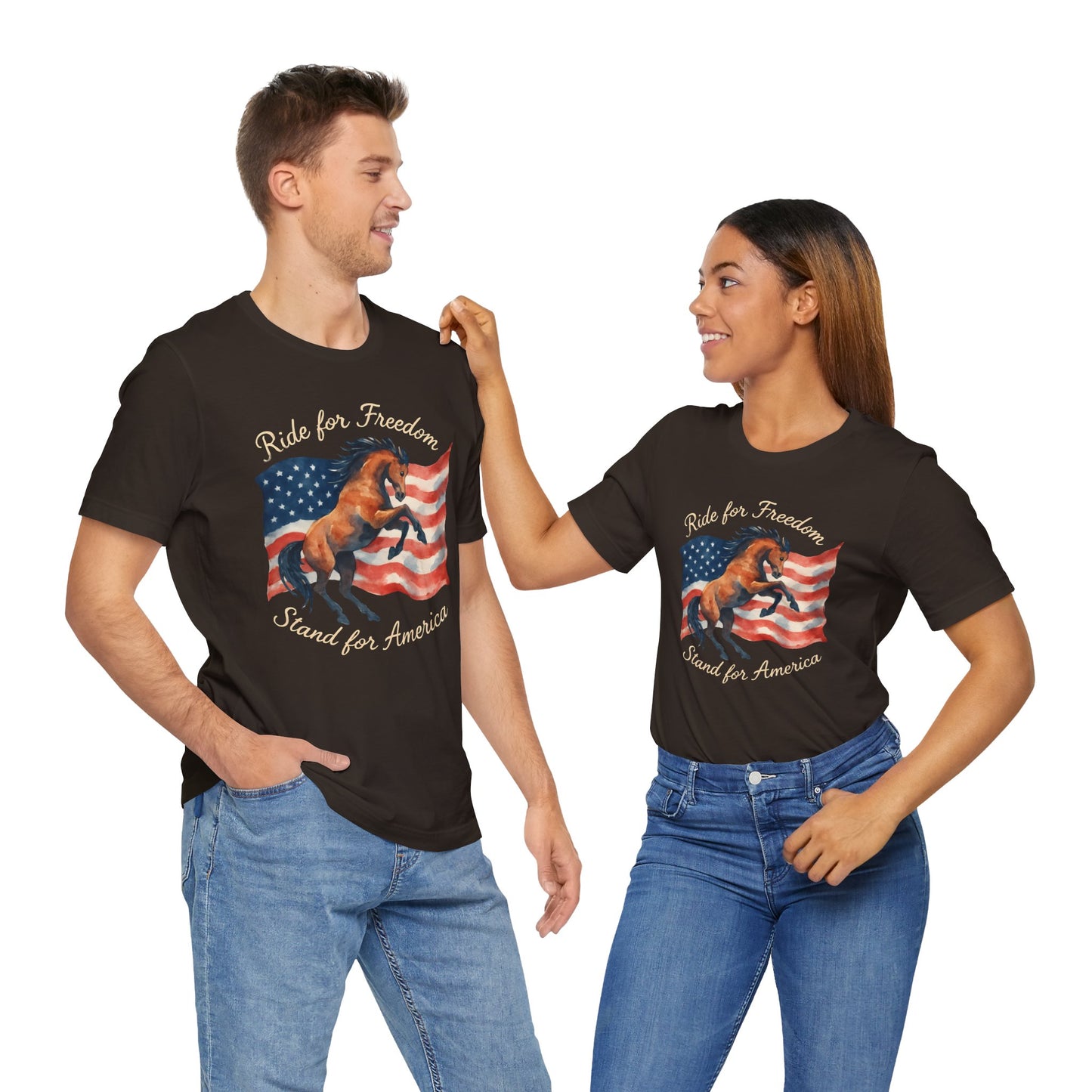 Patriotic Horse Tee, Unisex Jersey Short Sleeve Tee, Freedom Shirt, American Pride Apparel, Gift for Veterans, 4th of July Outfit