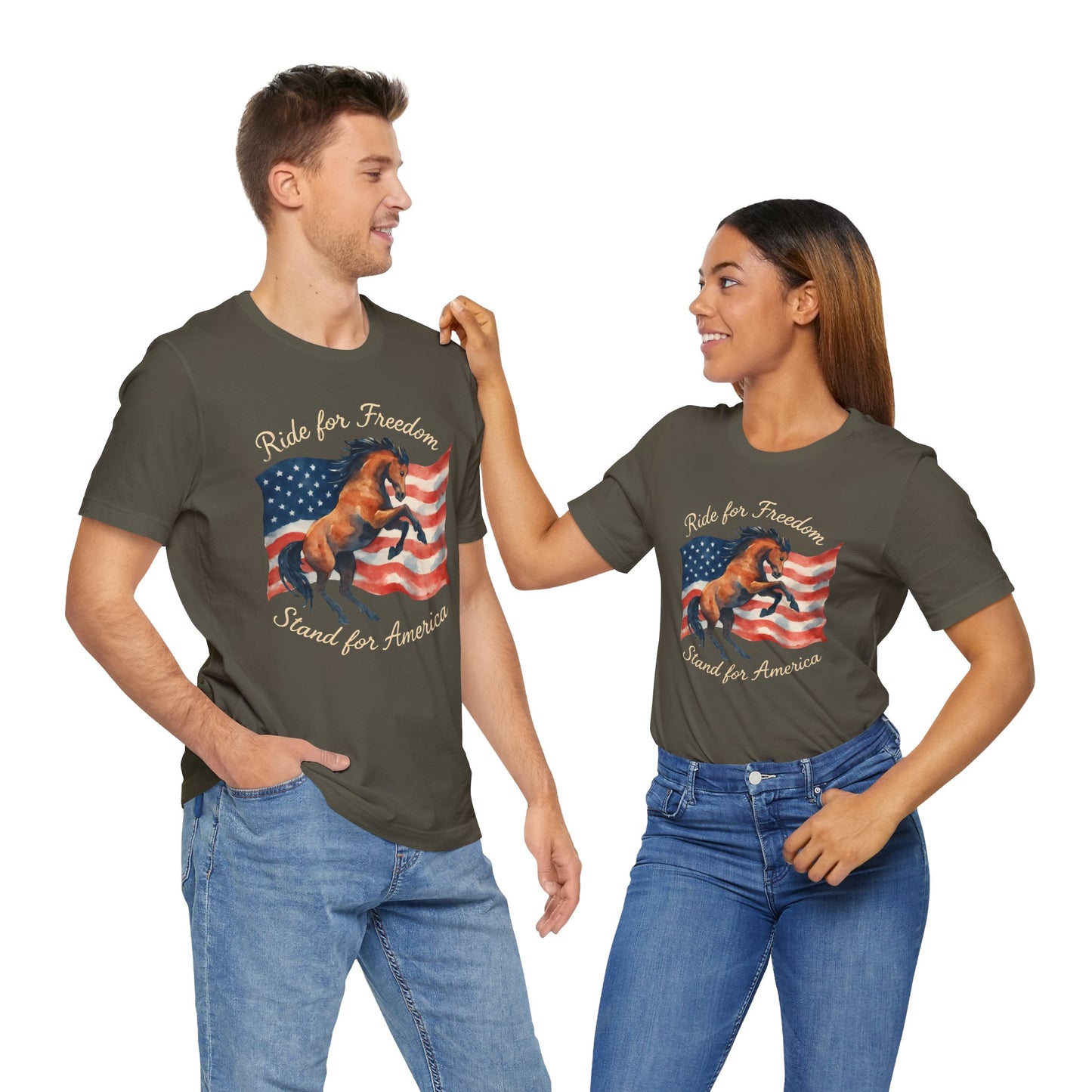 Patriotic Horse Tee, Unisex Jersey Short Sleeve Tee, Freedom Shirt, American Pride Apparel, Gift for Veterans, 4th of July Outfit