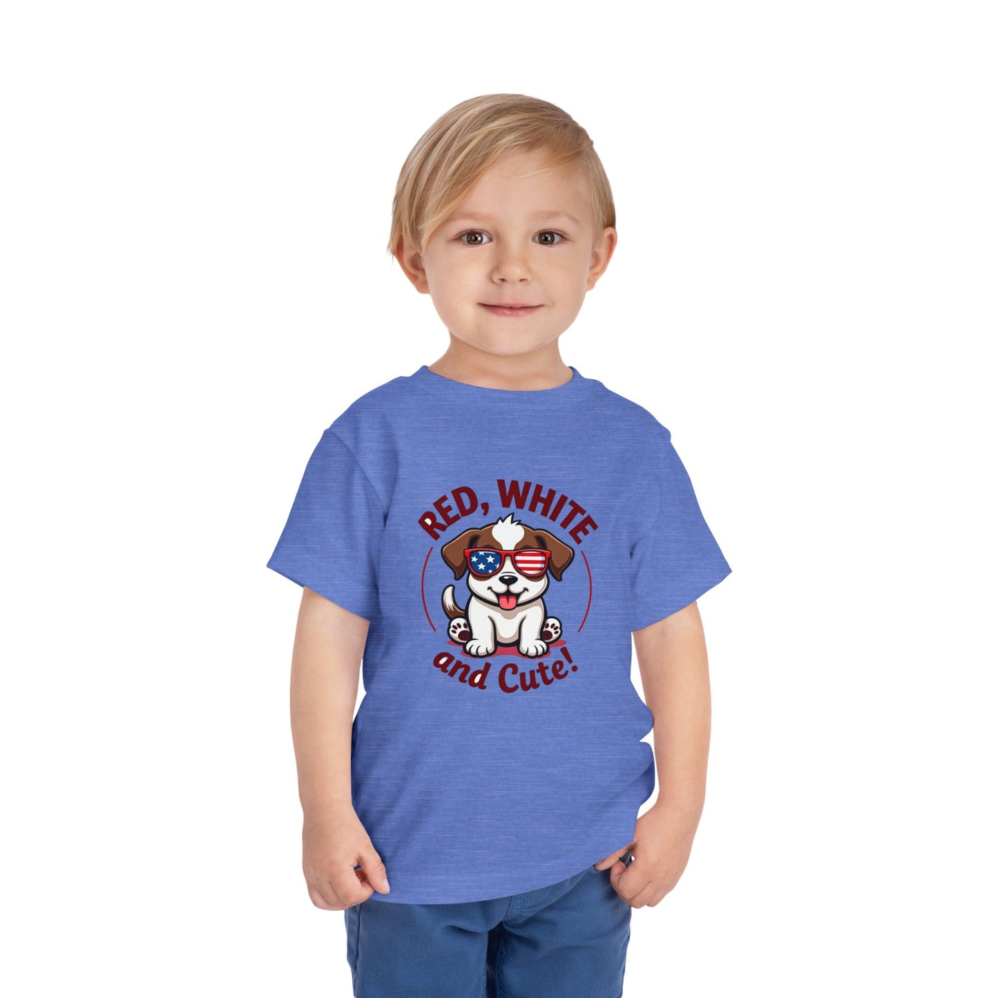 Red, White and Cute Dog Graphic Shirt Toddler Short Sleeve Tee