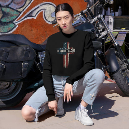Patriotically into Christ Design Cropped Sweatshirt