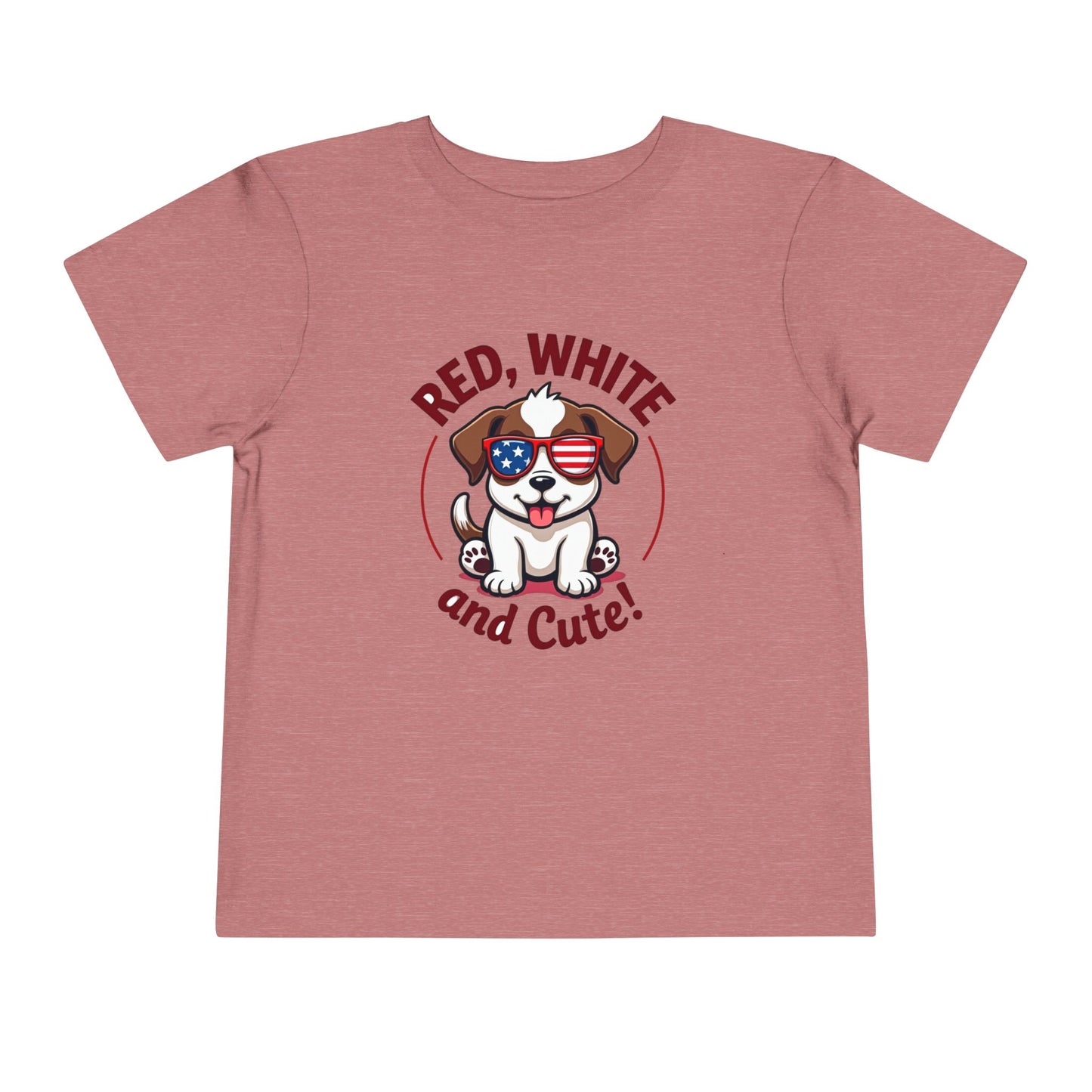 Red, White and Cute Dog Graphic Shirt Toddler Short Sleeve Tee