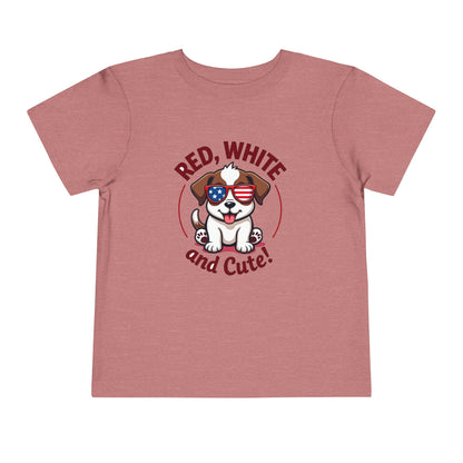 Red, White and Cute Dog Graphic Shirt Toddler Short Sleeve Tee