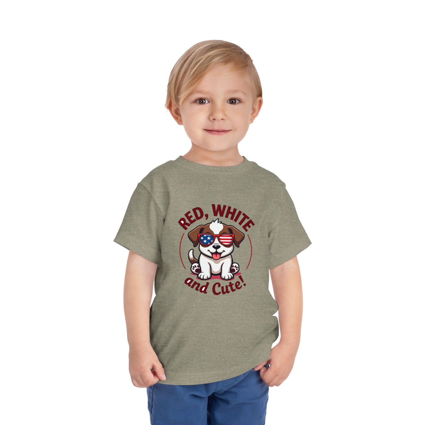Red, White and Cute Dog Graphic Shirt Toddler Short Sleeve Tee