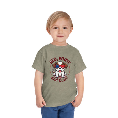 Red, White and Cute Dog Graphic Shirt Toddler Short Sleeve Tee
