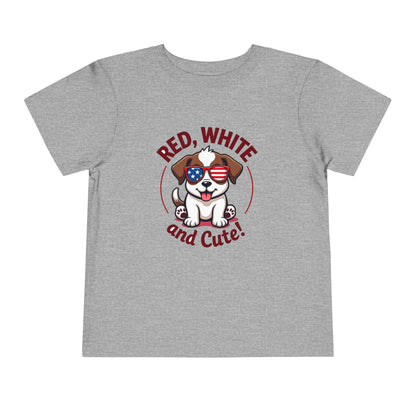 Red, White and Cute Dog Graphic Shirt Toddler Short Sleeve Tee