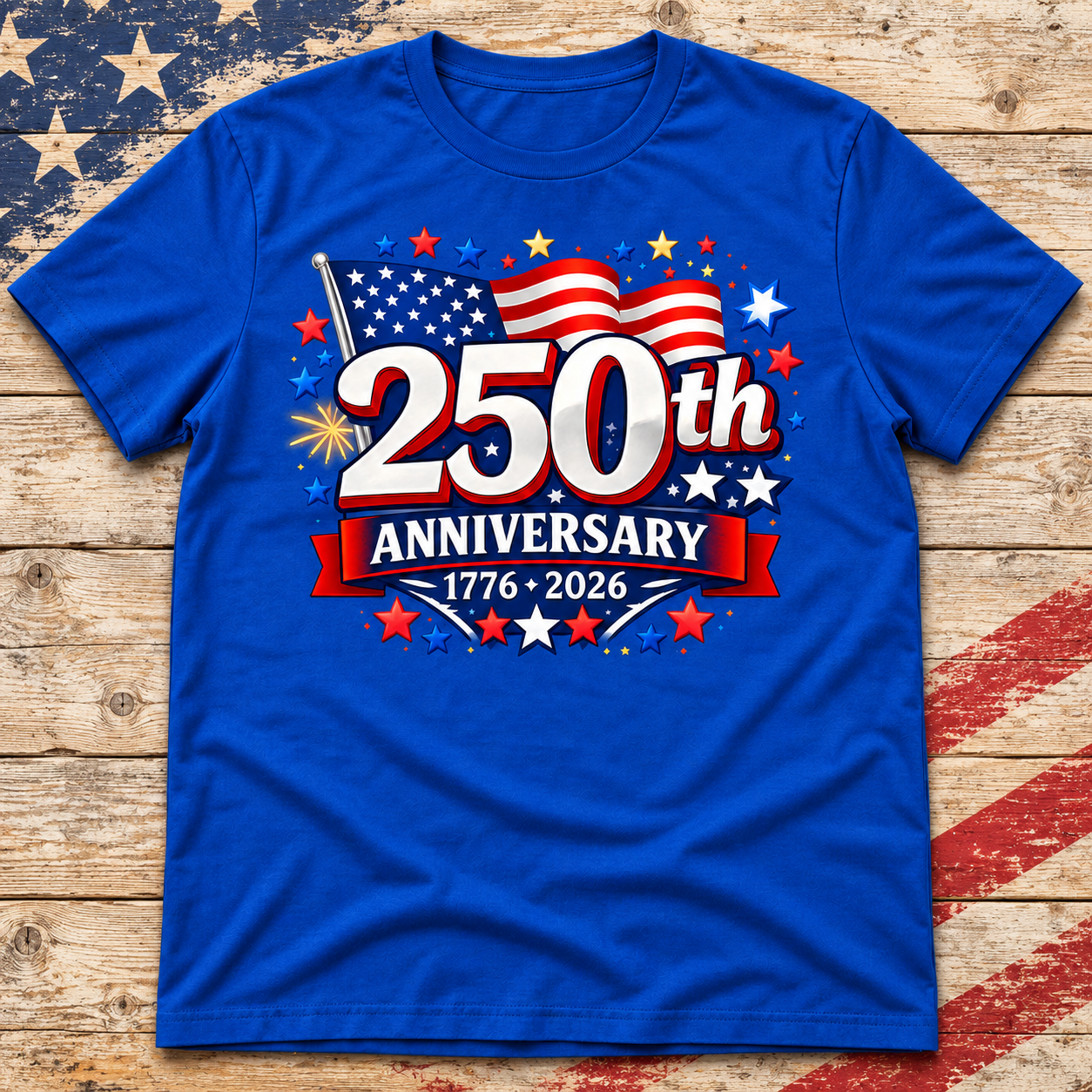 America 250th Anniversary Celebration Tee — patriotic shirt mockup