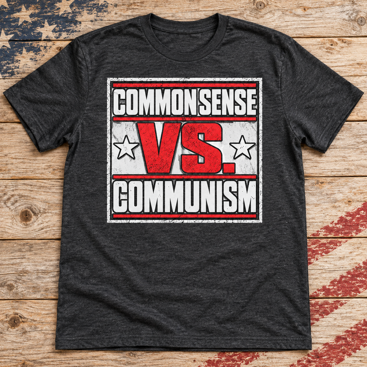 Common Sense vs. Communism Tee — patriotic shirt mockup